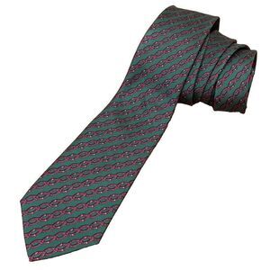HERMÈS Paris 7021 TA for Neiman Marcus Green Magenta Belt Design 100% Silk Tie